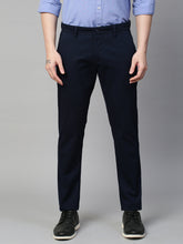 Genips Men's Navy Cotton Stretch Caribbean Slim Fit Solid Trousers